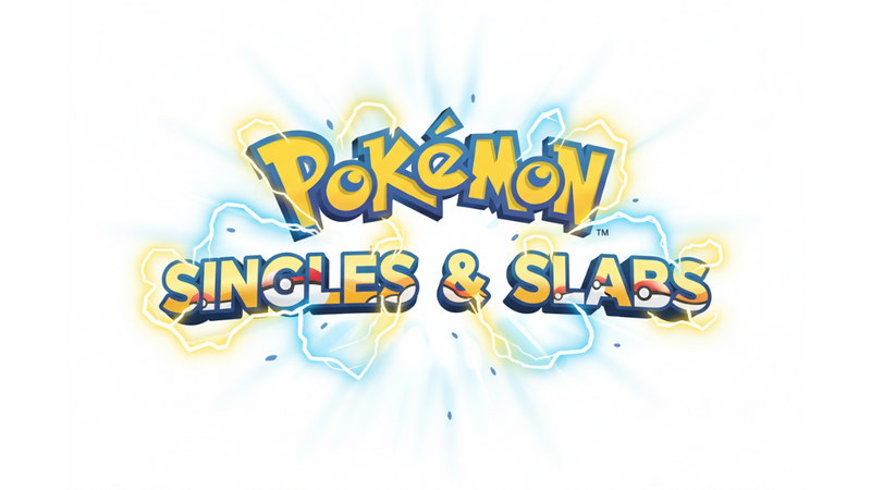 Display "Pokémon Singles & Slabs" in large Pokémon themed text